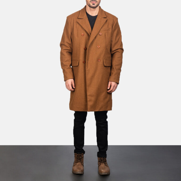 Mens Clauds Khaki Double Breasted Wool Coat1132-4-1600066859543